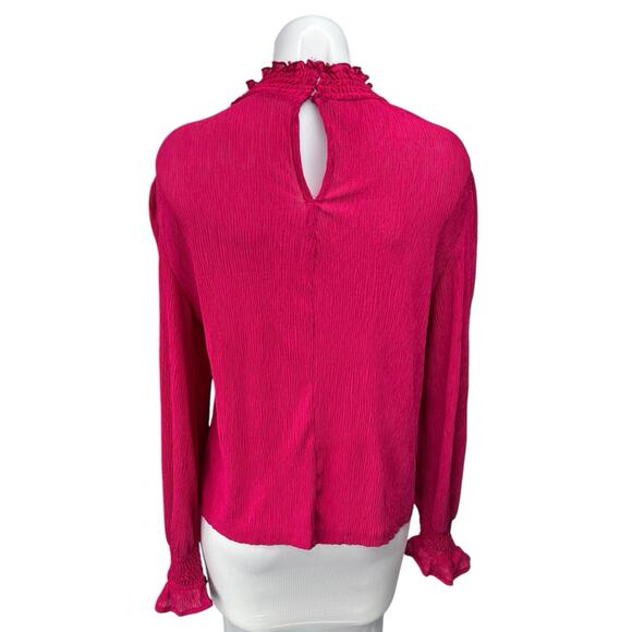 MNG Women's Pink Ruffle High Neck Puff Long Sleeve Pullover Blouse Top Size M - Picture 2 of 5